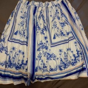 MIDI blue and white printed cotton skirt